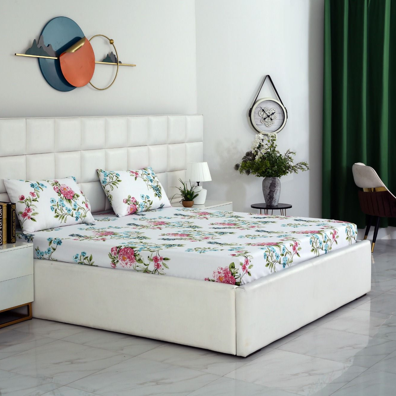 3 PCs Double Bed Sheet-Blue Lotus Bed Sheets Apricot