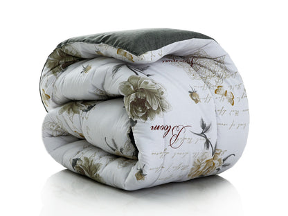 8 PCs Winter Comforter Set-Grey Flowers Comforters Apricot