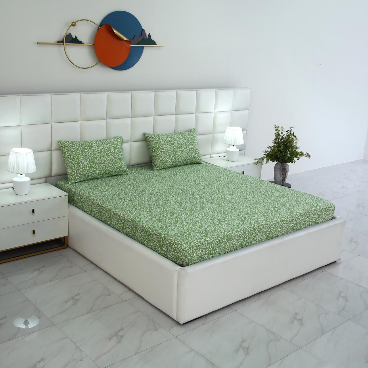 Fitted Bed Sheet-Green Bloom Fitted Sheets Apricot