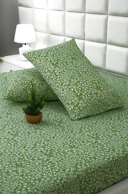 3 PCs Double Bed Sheet-Green Bloom Bed Sheets Apricot