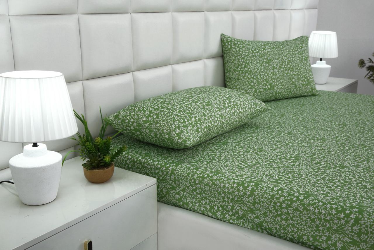 3 PCs Double Bed Sheet-Green Bloom Bed Sheets Apricot