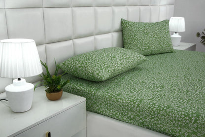 3 PCs Double Bed Sheet-Green Bloom Bed Sheets Apricot