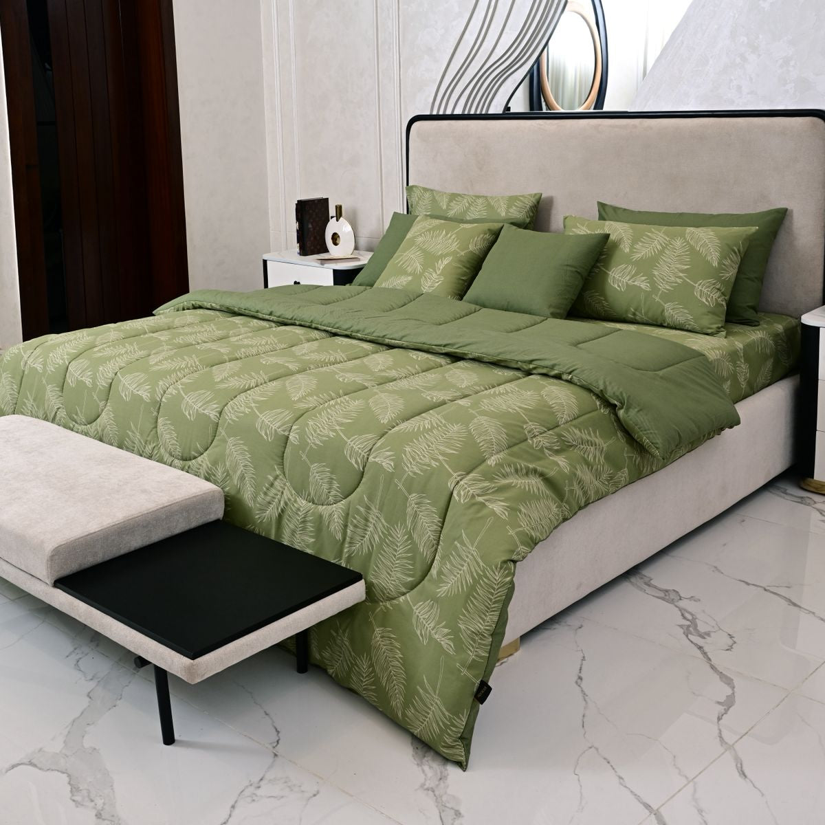 8 PCs Winter Comforter Set-Green Quill Comforters Apricot