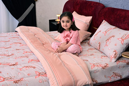 5 PCs Single Kids Comforter Set-Marmaid Comforters Apricot
