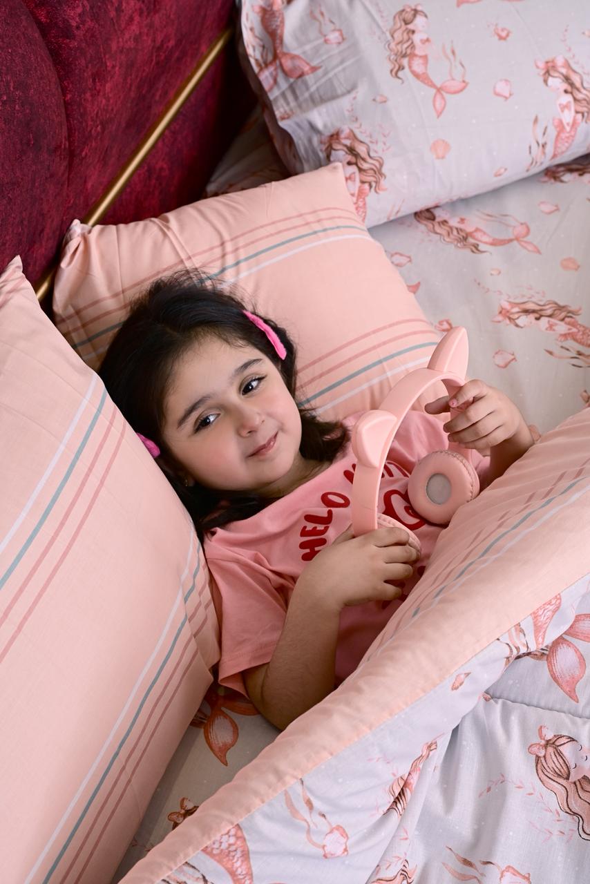 5 PCs Single Kids Comforter Set-Marmaid Comforters Apricot