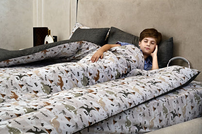 5 PCs Single Kids Comforter Set-Dino Gang Comforters Apricot