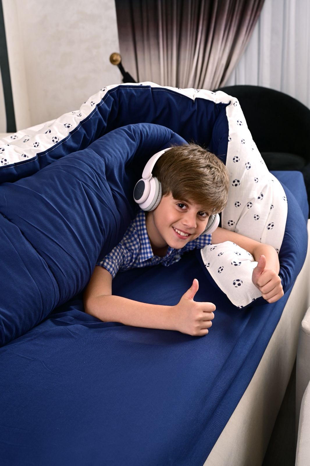 5 PCs Single Kids Comforter Set-FootBall Comforters Apricot