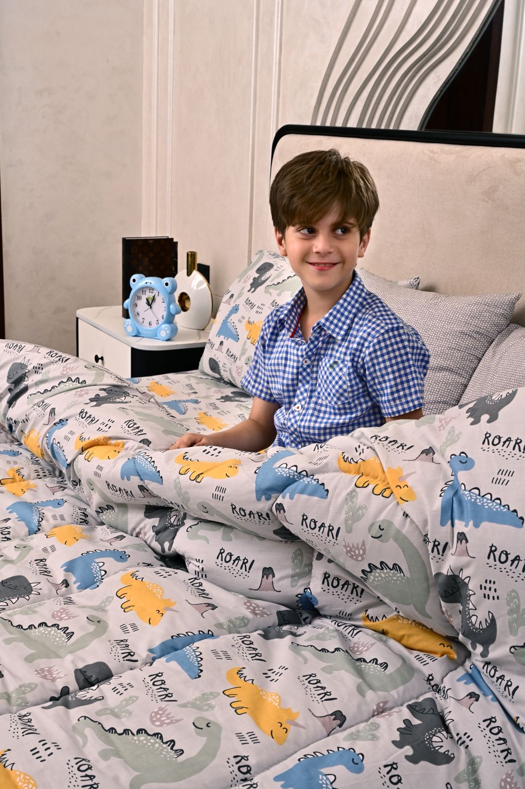 5 PCs Single Kids Comforter Set-Stegosaur Comforters Apricot