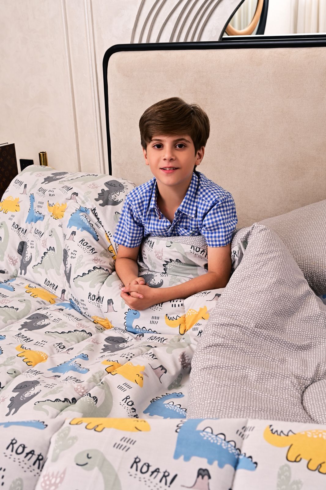 5 PCs Single Kids Comforter Set-Stegosaur Comforters Apricot