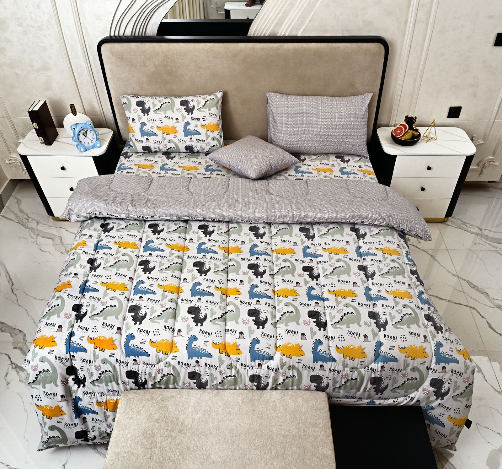 5 PCs Single Kids Comforter Set-Stegosaur Comforters Apricot