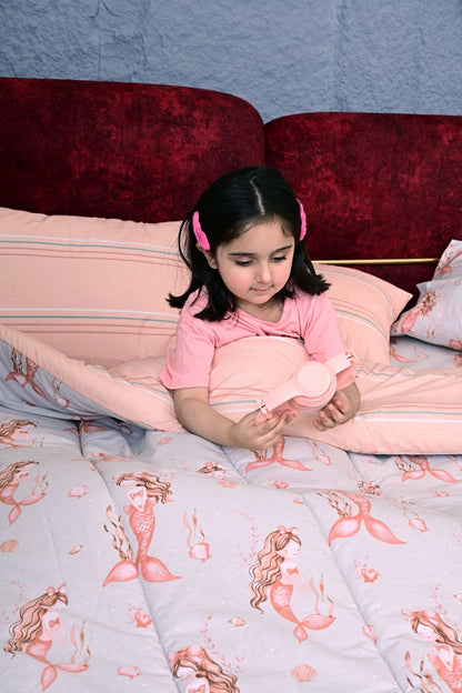 5 PCs Single Kids Comforter Set-Marmaid Comforters Apricot