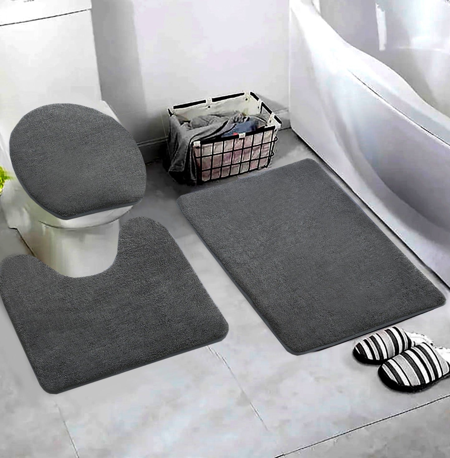 3 PCs Non Skid Suction Mat-SA2408-322(Grey) Bath Mats Apricot