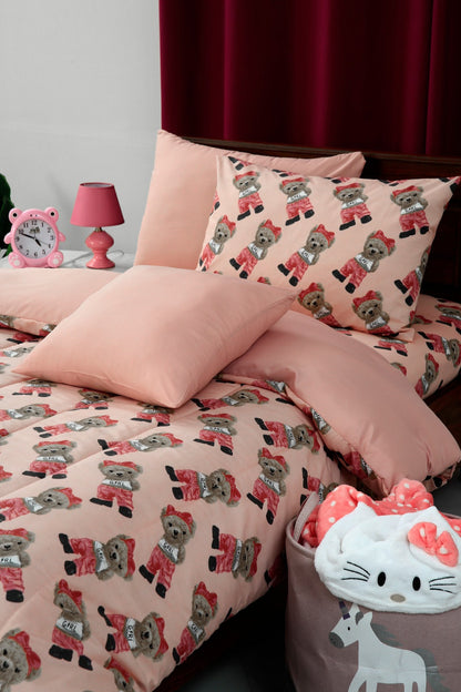5 PCs Single Kids Comforter Set-Ted Comforters Apricot