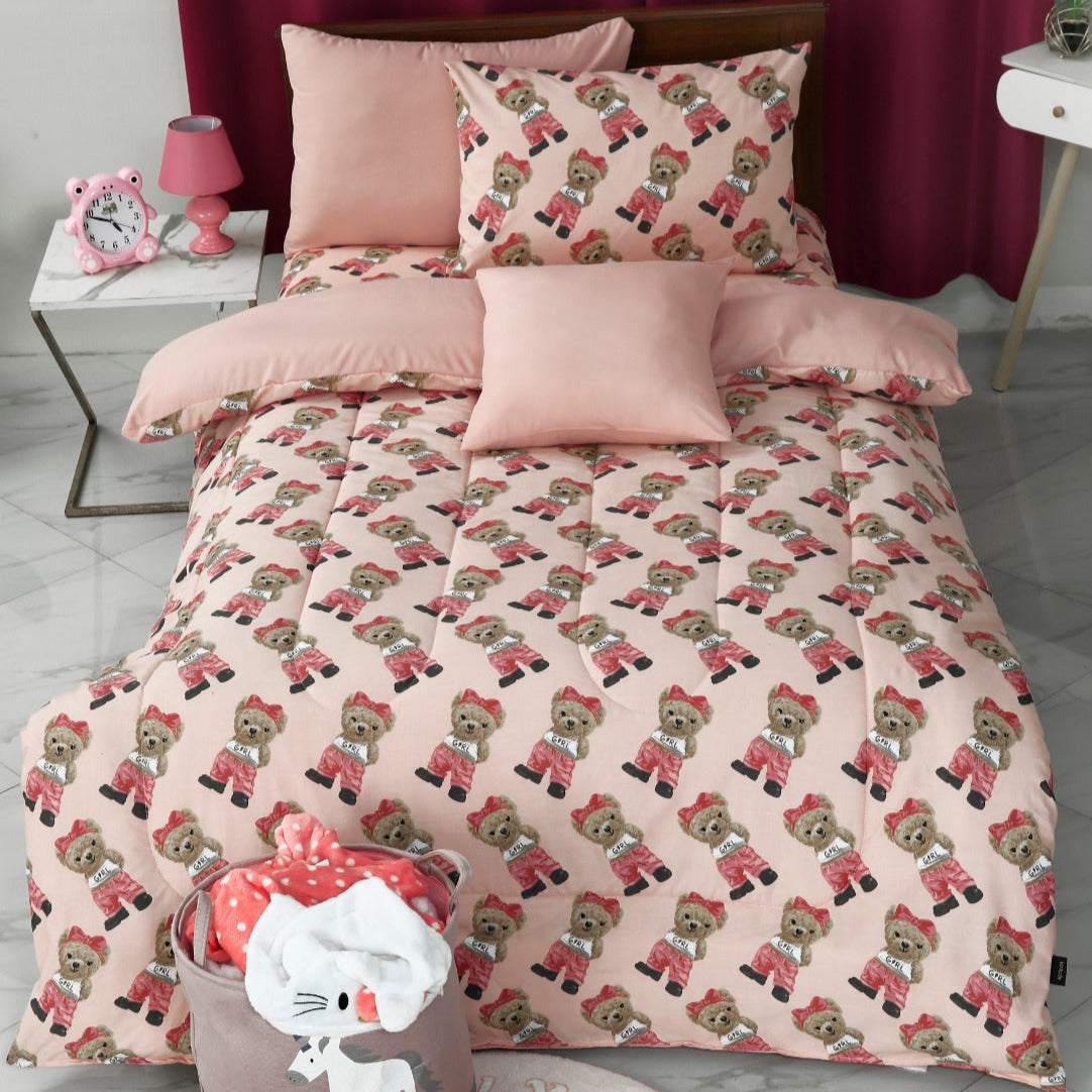 5 PCs Single Kids Comforter Set-Ted Comforters Apricot