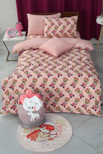 5 PCs Single Kids Comforter Set-Ted Comforters Apricot