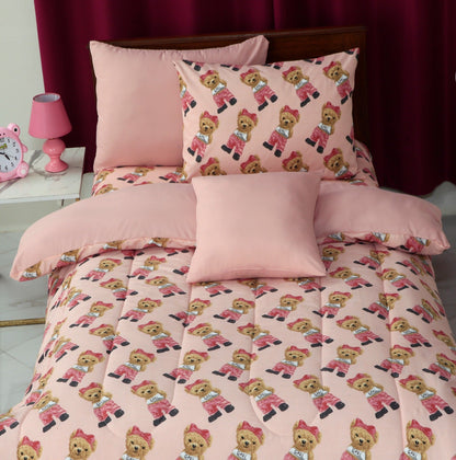 5 PCs Single Kids Comforter Set-Ted Comforters Apricot