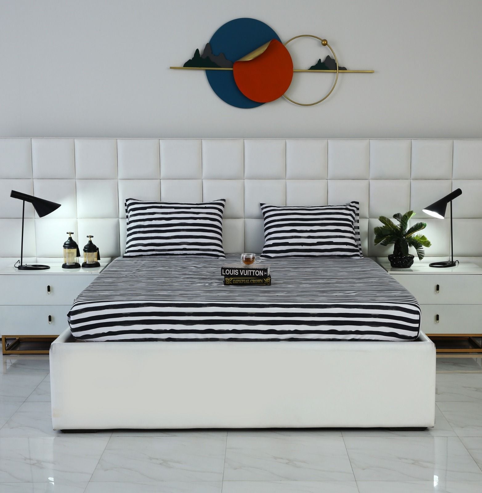 Fitted Bed Sheet-Black Bands Fitted Sheets Apricot