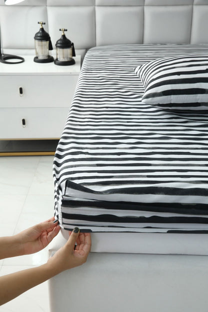 Fitted Bed Sheet-Black Bands Fitted Sheets Apricot