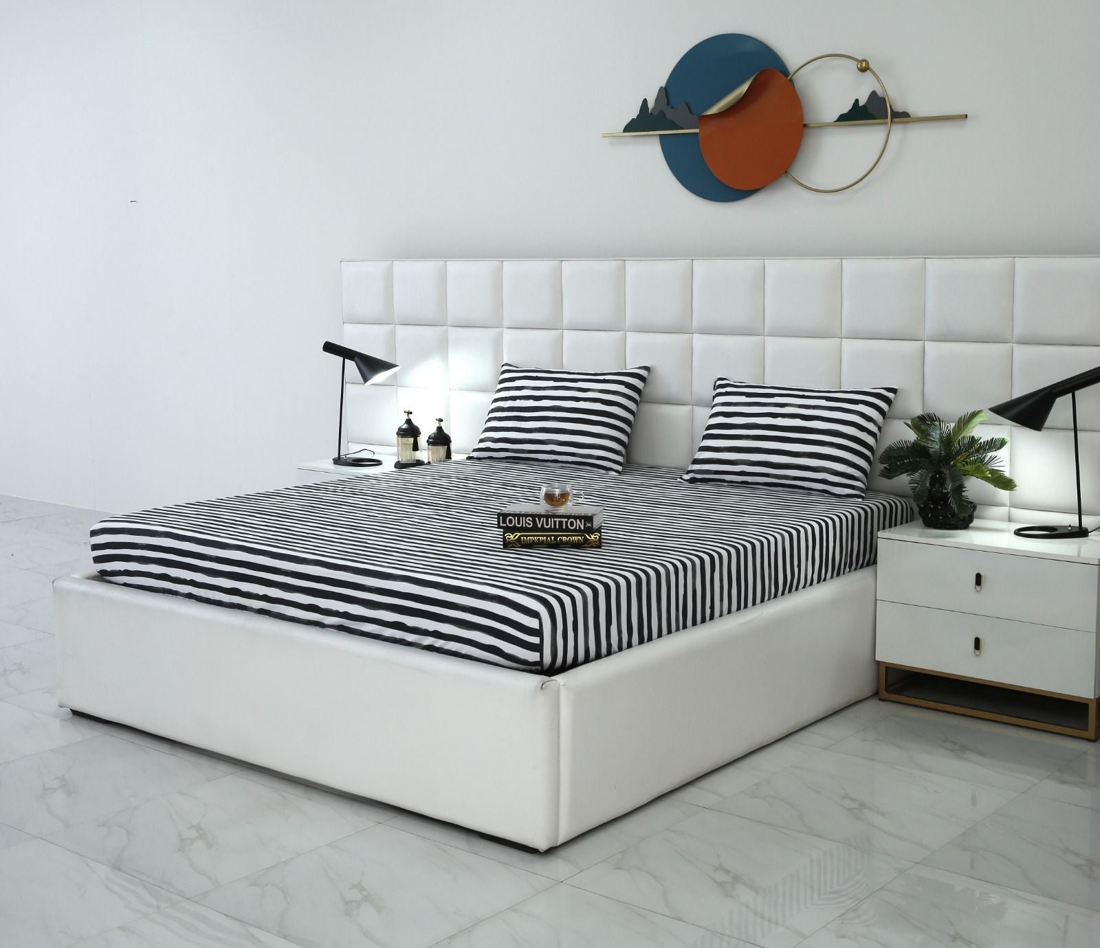 Fitted Bed Sheet-Black Bands Fitted Sheets Apricot