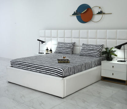 Fitted Bed Sheet-Black Bands Fitted Sheets Apricot