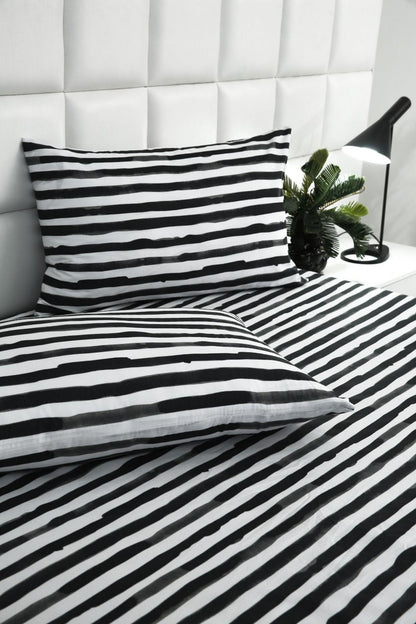 Fitted Bed Sheet-Black Bands Fitted Sheets Apricot