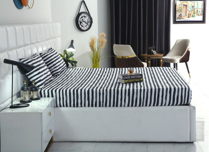 Fitted Bed Sheet-Black Bands Fitted Sheets Apricot