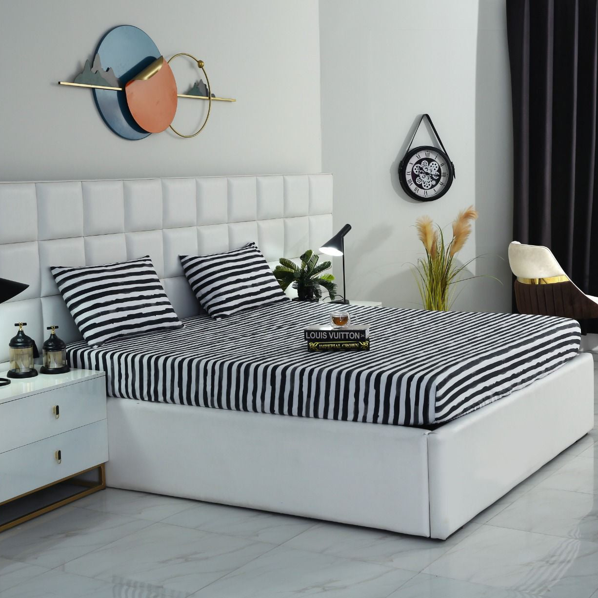 Fitted Bed Sheet-Black Bands Fitted Sheets Apricot