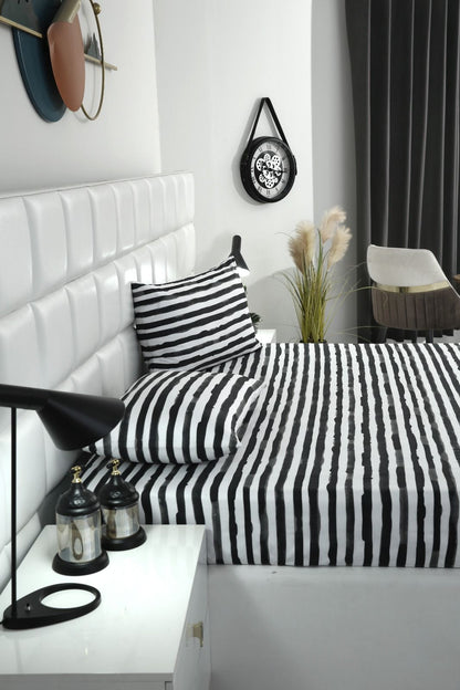 Fitted Bed Sheet-Black Bands Fitted Sheets Apricot