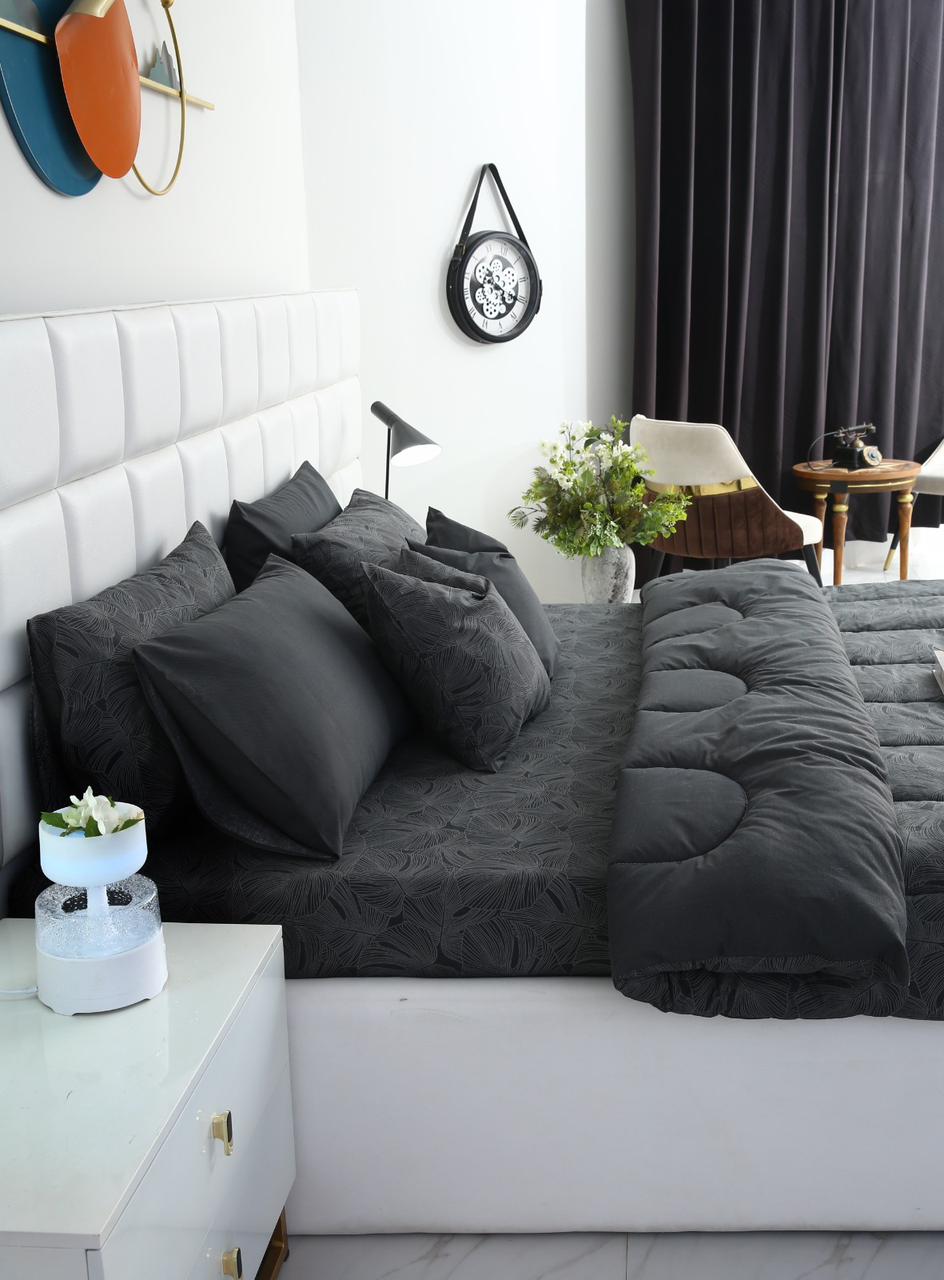 8 PCs Winter Comforter Set-Ash Grey Comforters Apricot