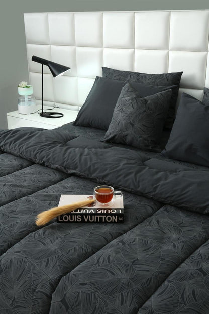 8 PCs Winter Comforter Set-Ash Grey Comforters Apricot