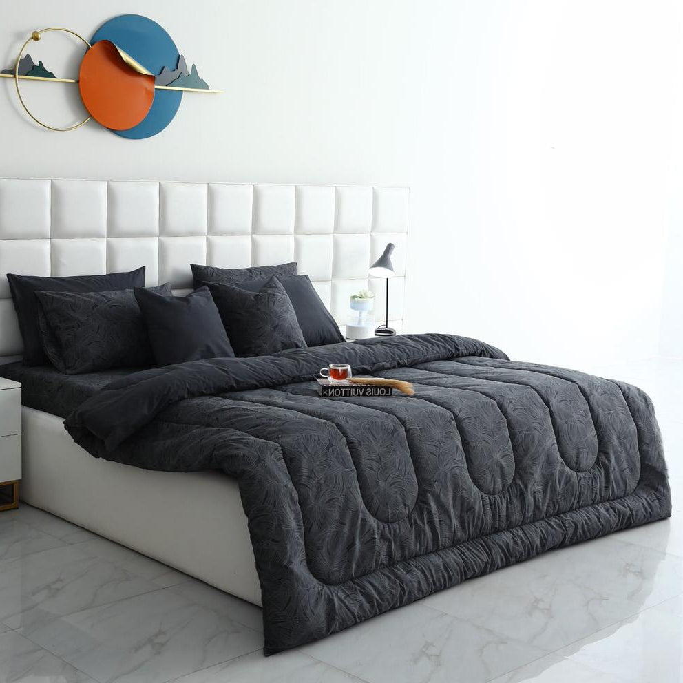 8 PCs Winter Comforter Set-Ash Grey Comforters Apricot