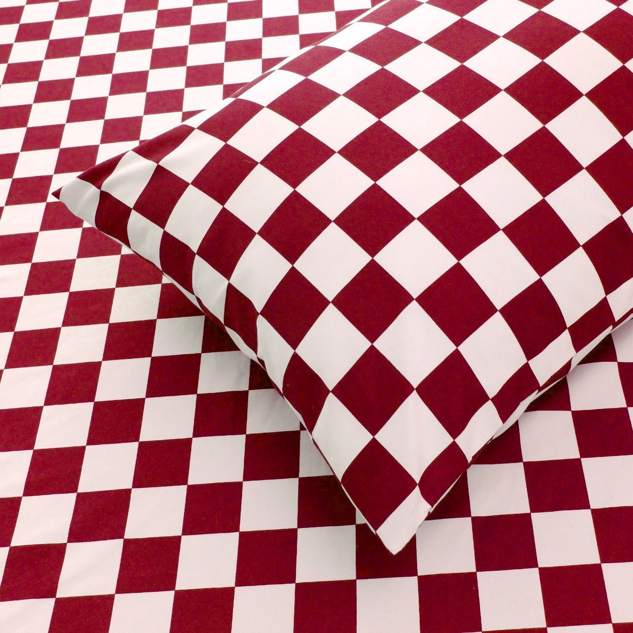 3 PCs Double Bed Sheet-Red Chess Bed Sheets Apricot