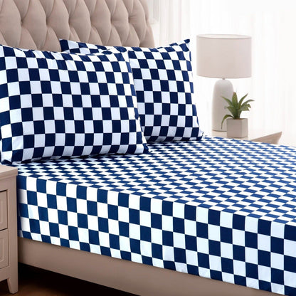 Fitted Bed Sheet-Blue Chess Fitted Sheets Apricot
