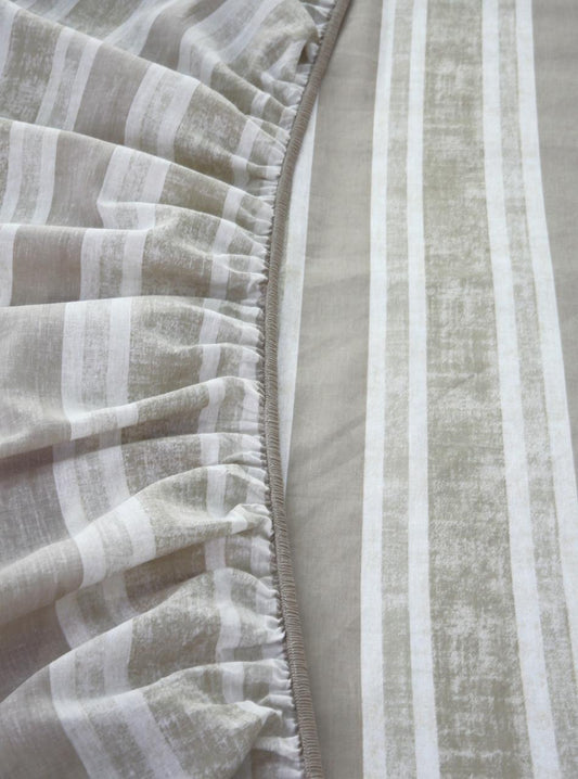 Fitted Bed Sheet-Fawn Stripes Fitted Sheets Apricot