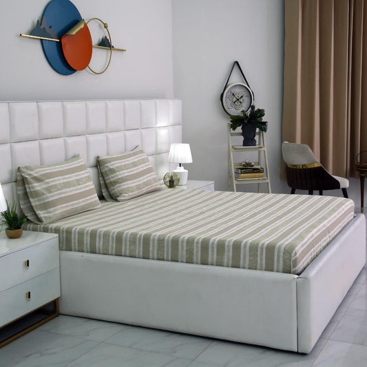 Fitted Bed Sheet-Fawn Stripes Fitted Sheets Apricot