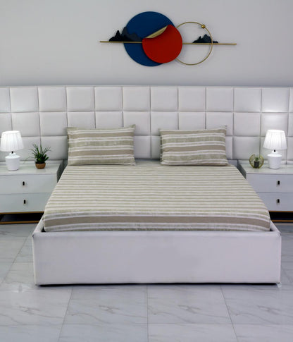 Fitted Bed Sheet-Fawn Stripes Fitted Sheets Apricot