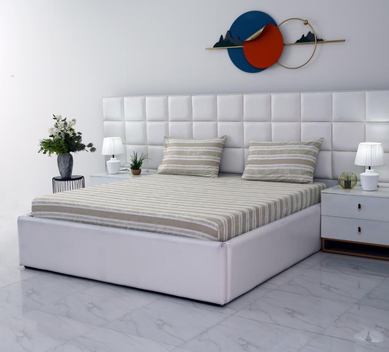 Fitted Bed Sheet-Fawn Stripes Fitted Sheets Apricot