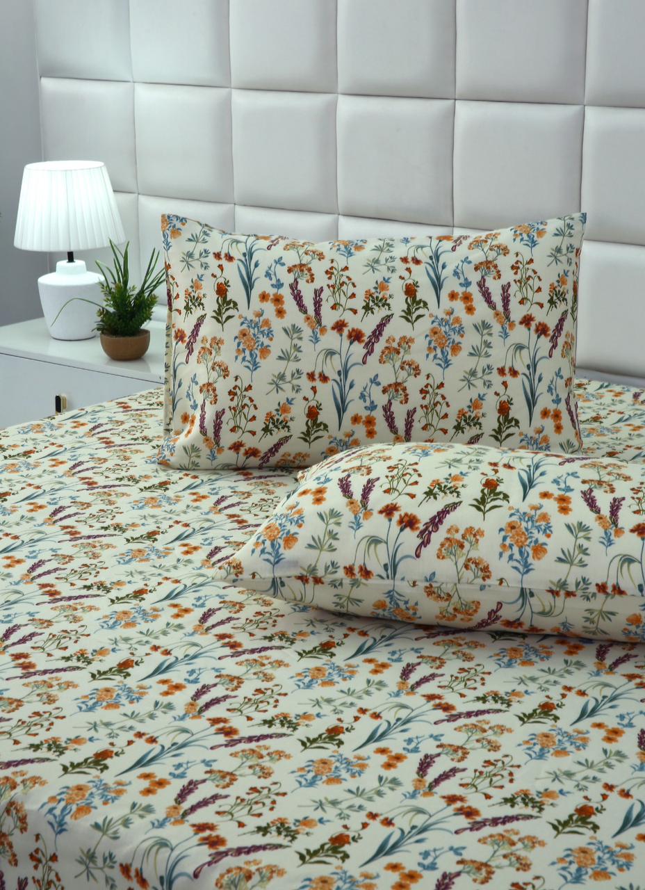 Fitted Bed Sheet-Botanical Charm Fitted Sheets Apricot