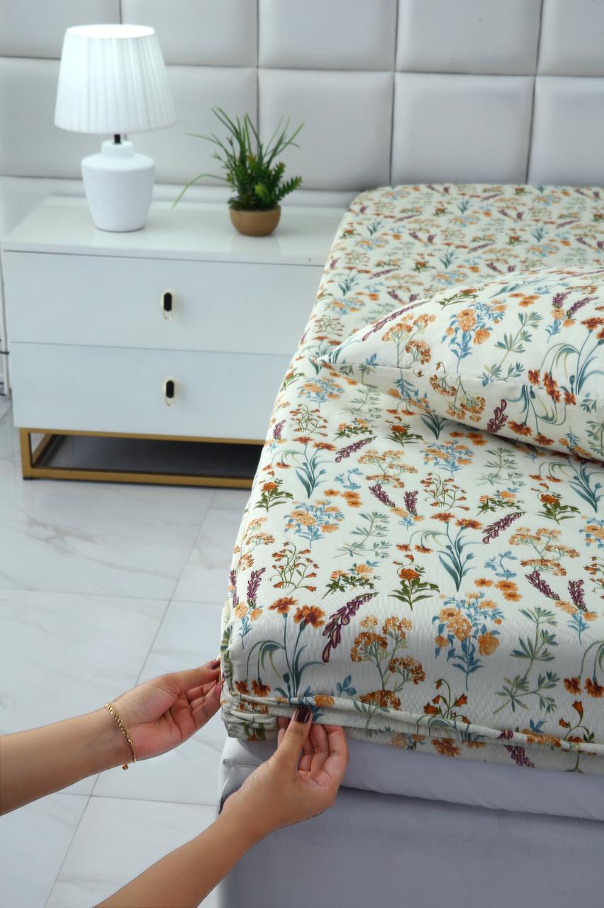 Fitted Bed Sheet-Botanical Charm Fitted Sheets Apricot