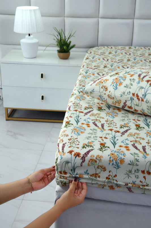 Fitted Bed Sheet-Botanical Charm Fitted Sheets Apricot