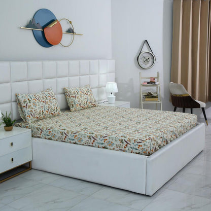 Fitted Bed Sheet-Botanical Charm Fitted Sheets Apricot