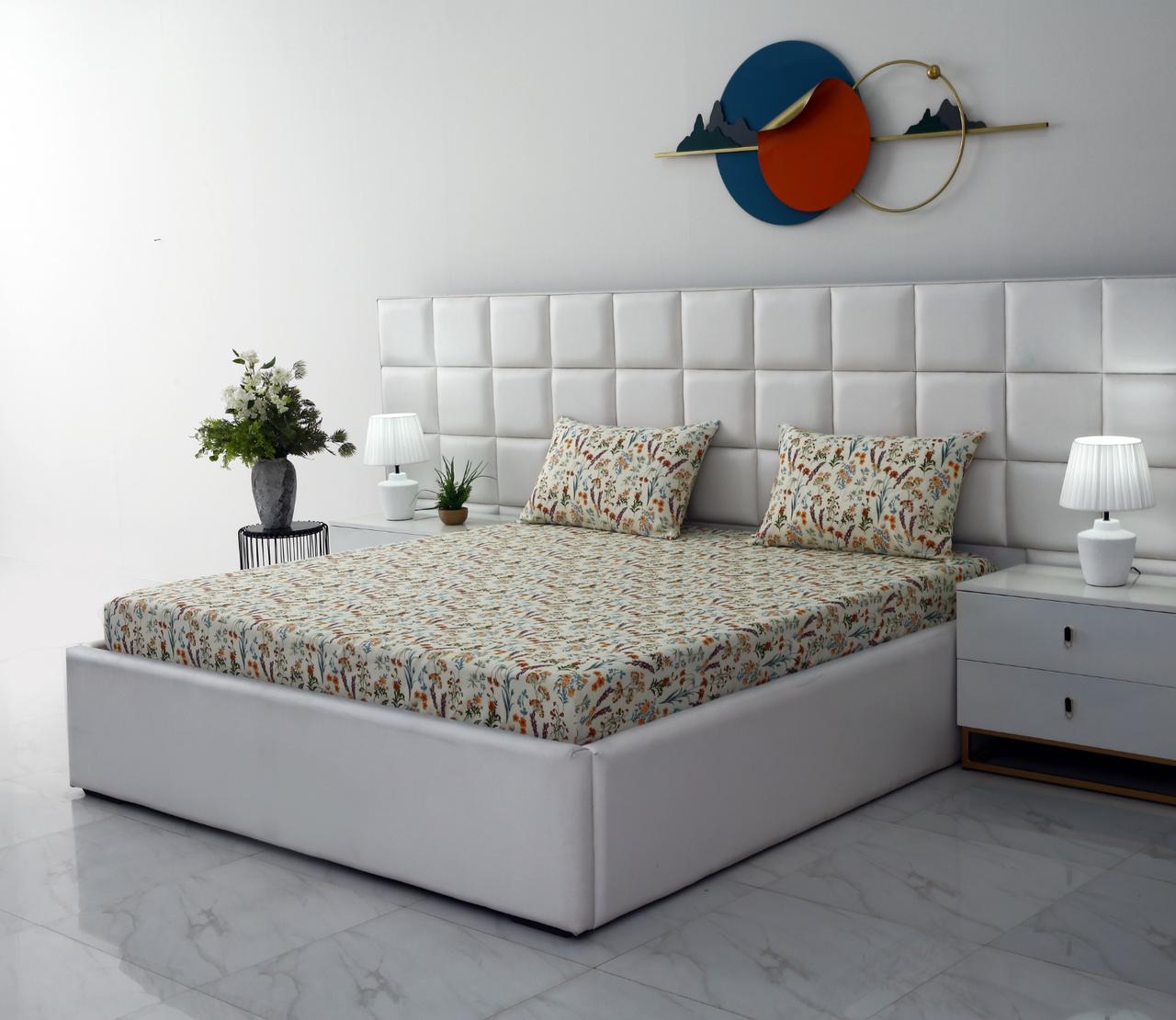 Fitted Bed Sheet-Botanical Charm Fitted Sheets Apricot