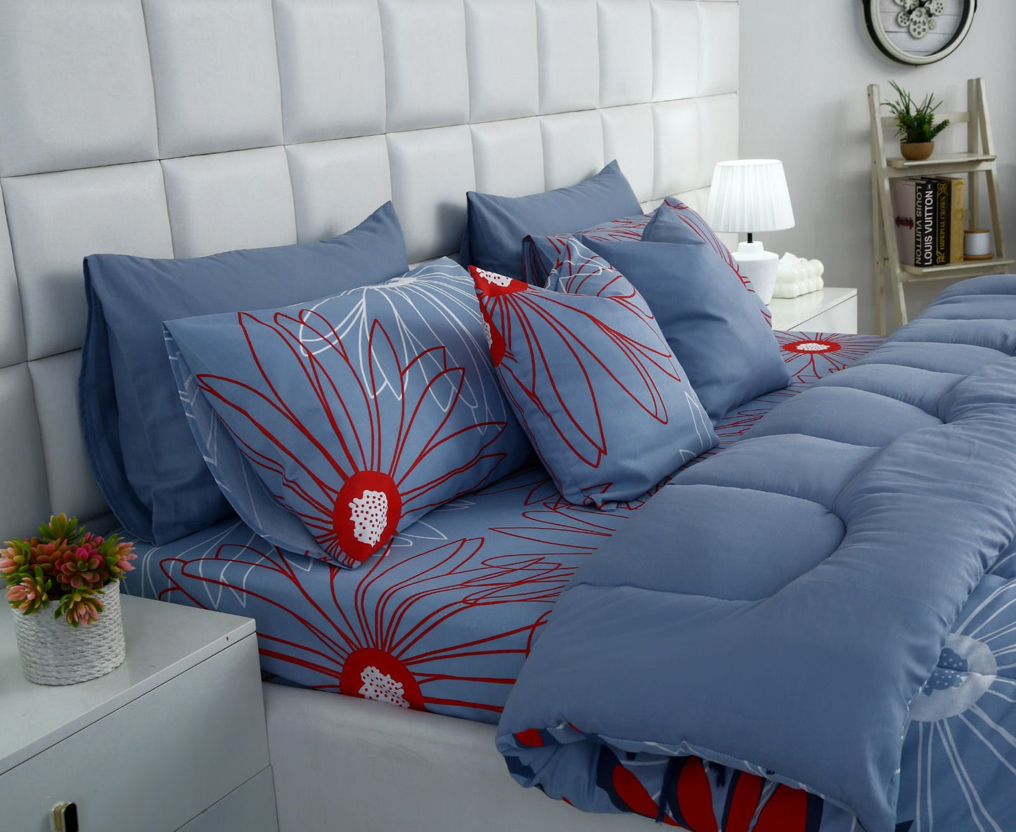 8 PCs Winter Comforter Set-Wine Rose Comforters Apricot