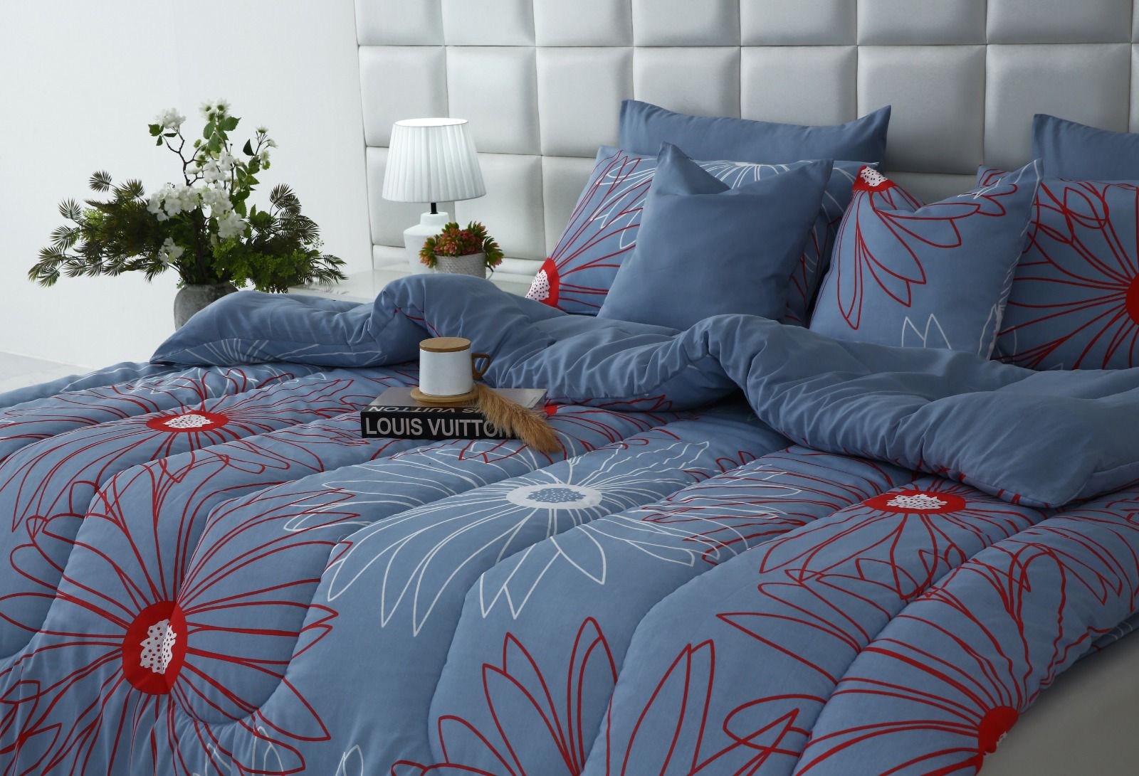 8 PCs Winter Comforter Set-Wine Rose Comforters Apricot