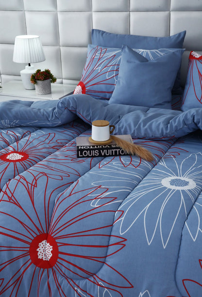 8 PCs Winter Comforter Set-Wine Rose Comforters Apricot