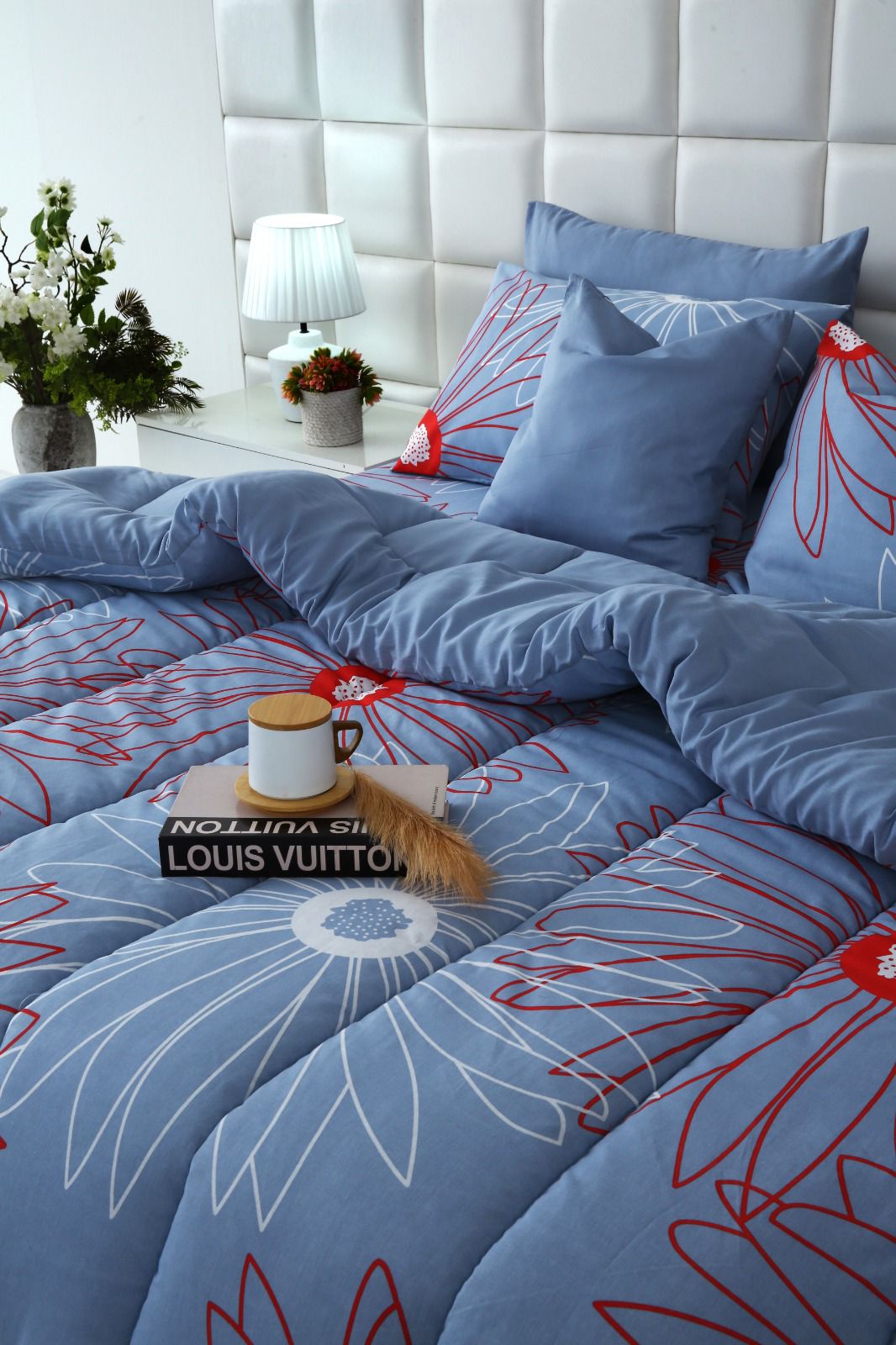 8 PCs Winter Comforter Set-Wine Rose Comforters Apricot