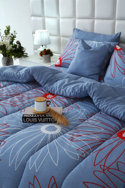 8 PCs Winter Comforter Set-Wine Rose Comforters Apricot