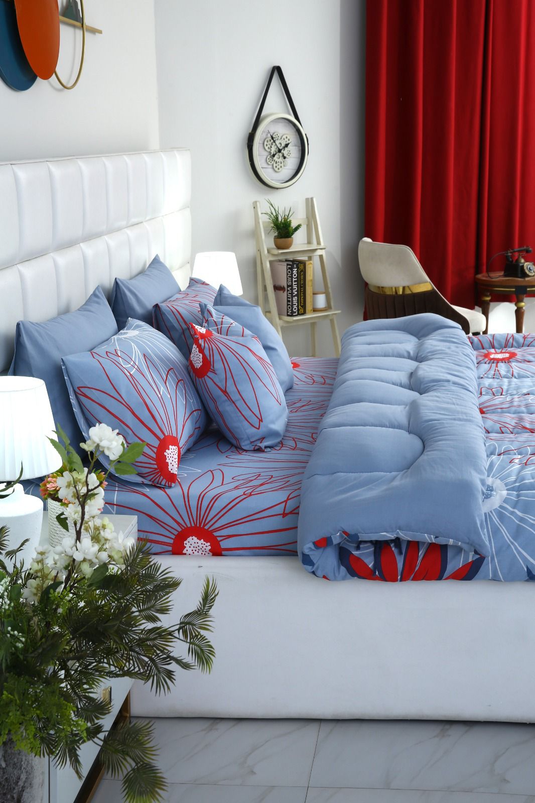 8 PCs Winter Comforter Set-Wine Rose Comforters Apricot