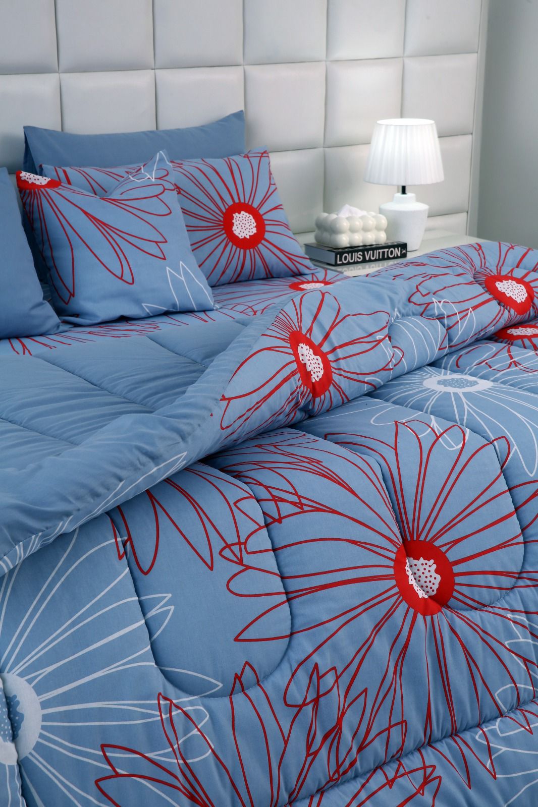 8 PCs Winter Comforter Set-Wine Rose Comforters Apricot