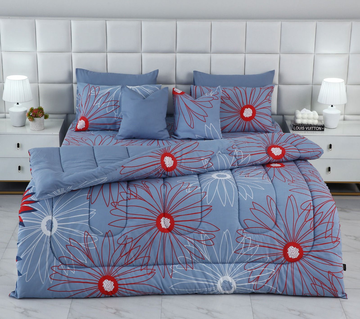 8 PCs Winter Comforter Set-Wine Rose Comforters Apricot